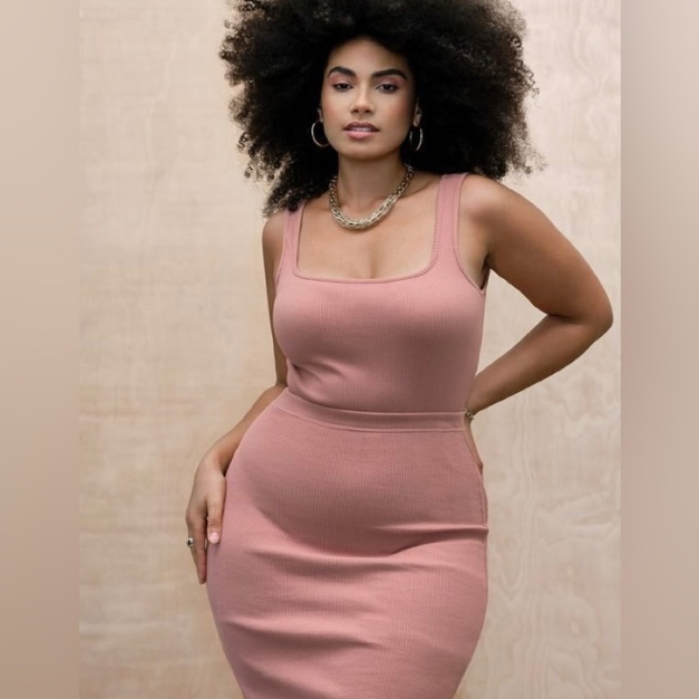 ELOQUII mauve rose pink square neck ribbed bodysuit